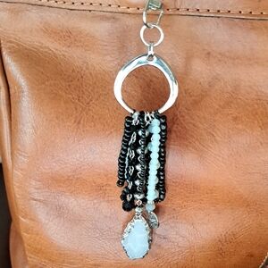 Hand Crafted Silver and Black Beaded Keychain Bag Purse Jewelry